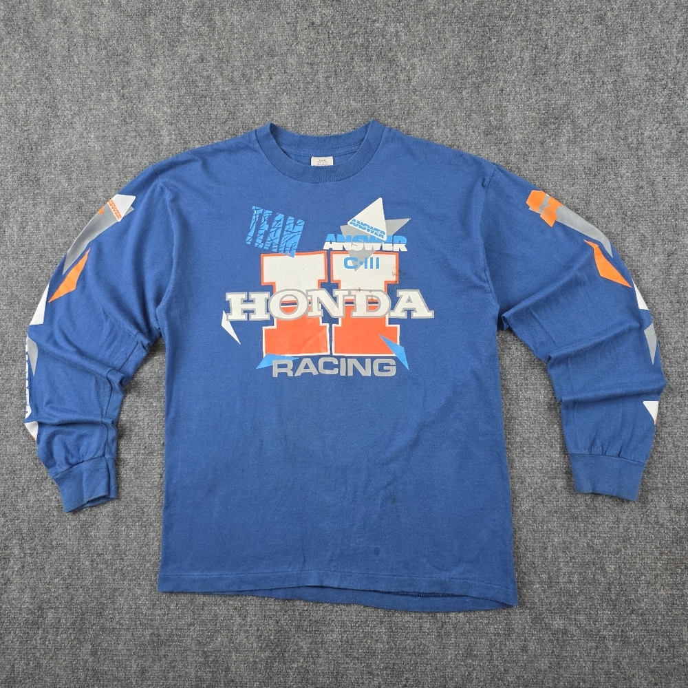 HONDA 100% COTTON VINTAGE LONG SLEEVE SHIRT BLUE LARGE ARCHIVAL MOTO